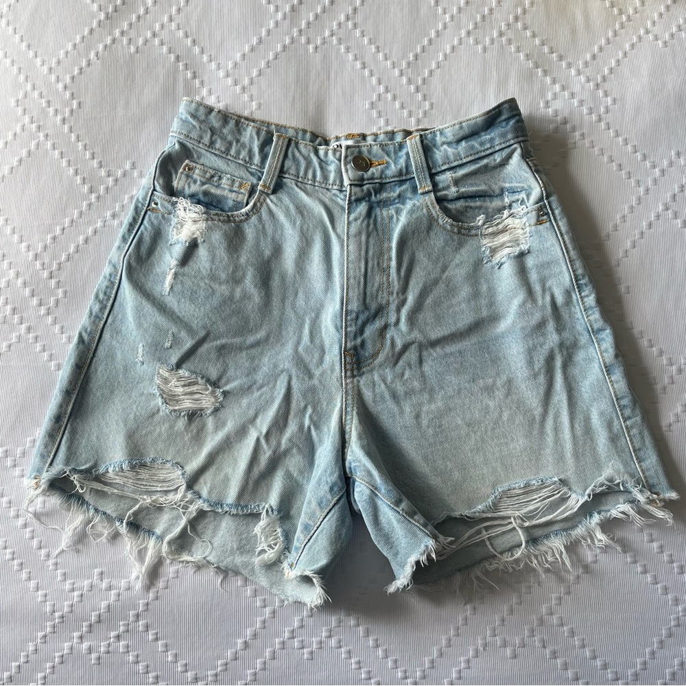 Zara Distressed Light Blue Denim Shorts